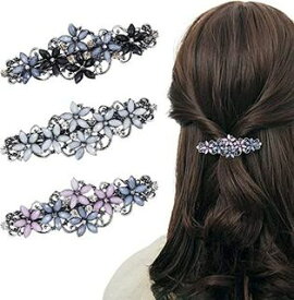 Paresthesia ヘアバレッタ ヘアクリップ 3個セット 髪留め ヘアアクセサリー 髪飾り フラワー レディース 結婚式 入学式 パーティー