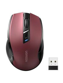 UGREEN ワイヤレスマウス Bluetooth&2.4GHz 静音マウス 無線 6ボタン 4000DPI 5段階DPI切替 電池式 Windows PC Chromebookなどに対応 レッド