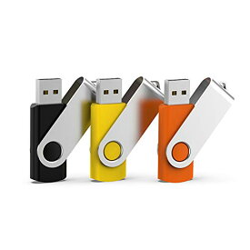 USBメモリ 32GB 3個セット フラッシュドライブ USB2.0 回転式 フラッシュメモリ(黒、黄、オレンジ）