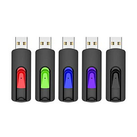 USBメモリ 32GB 5個セット USB 2.0 フラッシュメモリ伸縮式 32ギガバイト サムドライブ ースティック ペンドライブ 5色（黒 紫 青 緑 赤）