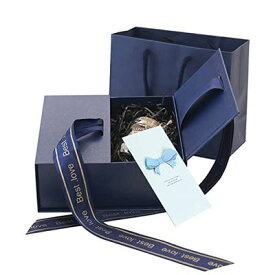 青ギフト（ラッピング）ボックス 箱リボン付き マグネット箱 贈り物 男性 誕生日 ギフトボックス(Lサイズ、約20x18x8cm)