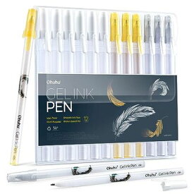 Ohuhu ゲルインクボールペン 白ペン ホワイトペン 細字 0.8mm 白・金・銀 12本セット