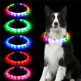 Sazuik 犬 光る首輪 12つ発光モード 多色発光 ペット LED首輪 USB充電式 サイズ調整可能 装着簡単 柔らかい 犬 猫 夜散歩ライト 軽量 安全対策 視認性 小型・中型・ 大型犬 (ホワイト)