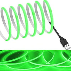 【RYE】 COB テープライトLEDストリップライトフレキシブル 高密度 幅5mm 隠れたLEDテープライト1m 320LEDs/m 緑色 DC5V 180°発光CRI=90，両面テープ変形可能 切断可能 寝室 キッチンホーム オフィス屋内装飾 (緑色,1m)