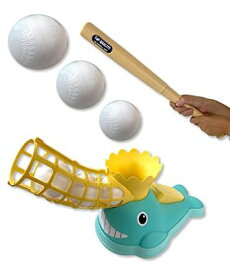 【SHOP SHIMATARO】 ちびっこバッティング 野球セット くじらデザイン 野球開始のきっかけに 野球 おもちゃ セット ボール3個 プラスチックバット (ボール3個 ブルーカラー)