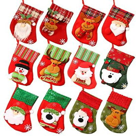 クリスマスの靴下 12枚セット クリスマス ソックス 3D 立体 靴下 サンタクロース 雪だるま 熊 トナカイ クリスマスツリー 暖炉飾り クリスマスプレゼント 新年祝い 飾り 可愛い プレゼント袋 ギフトバッグ お菓子 キャンディなど入れ 壁掛け 装飾