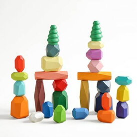 Promise Babe 積み木 ブロック 28個 大きさ違う キャンデー系 カラフル 木製 バランスゲーム 知育玩具 色認識 指先トレーニング 早期開発 赤ちゃん 子供 大人も使える 誕生日プレゼント…