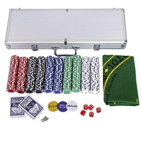BestBuy ポーカーセット チップセット チップ 500枚 数字なし ポーカーチップ カジノチップ トランプ付き マット付き シルバーケース (500枚-シルバー-数字なし)
