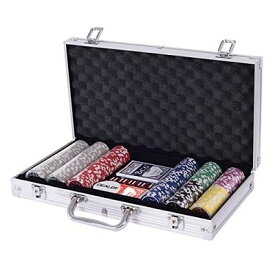 Costway ポーカーチップ チップ 300枚 ポーカーセット カジノチップ トランプ付き シルバー