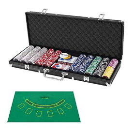 Costway ポーカーセット ポーカーチップ チップ 500枚 数字入り カジノチップ カジノゲーム トランプ付き マット付き ブラックケース