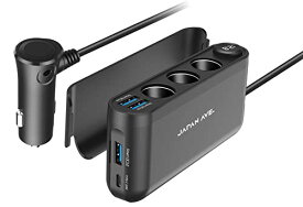 シガーソケット JAPAN AVE.(ジャパンアベニュー) 【 3連 PD Quick Charge 3.0 搭載 】 急速充電 増設 カーチャージャー スマートIC USB-C ×4 12-24V 車 JA304