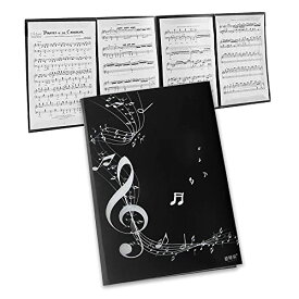楽譜ファイル 4面 6枚収納可 A4サイズ 書き込みできる 反射しない 4ページ展開 譜面 作曲 レッスン ファイル カバー ピアノ 電子ピアノ アクセサリー 2色 (ブラック)