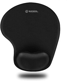 Soqool マウスパッド リストレスト一体型マウスパッド 低反発リストレス 人間工学 手首クッション 滑り止め 水洗い 耐久性良い (Black)