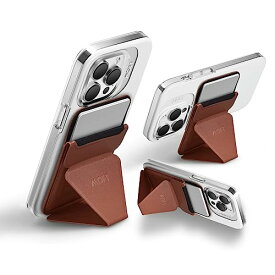 MOFT Snap On マグネットスマホスタンド MagSafe対応 iPhone 15/14/13/12シリーズ用 カードケース機能 フロートタイプ角度調節 薄型軽量 折り畳み式 複合材質 内蔵磁石（ブラウン）