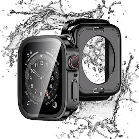 YOFITAR for Apple Watchケース 2 in 1防水設計 45mm 44mm 41mm 40mm Series 9/8/7/6/SE/5/4 アップルウォッチ 用 保護ケース 強化ガラスフィルム 一体型 メッキ加工 3D直角エッジデザイン PC素材 高タッチ感度 全面保護 衝撃吸収 (Series 9/8/7,45mm,ブラック)