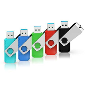 RAOYI USBメモリ64GB USB3.0 超高速データ転送 フラッシュドライブ 5個セット 読取り最大120MB/s 回転式 カラフル（青緑赤黒水色） ストラップホール付き