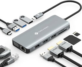 USB C ハブ 11-in-1 トリプルディスプレイ NOVOO デュアル 4K ドッキングステーション【HDMI/VGA/PD 100W 急速充電/1Gbps イーサネット/4USB-A ポート/MicroSD&SDカード】USB タイプ-C HDMI ハブ NEC/FCCL/ASUS/Lenovo/Dynabook/MacBook Pro Air M1M2USB-C ドック