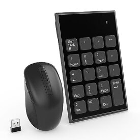 ワイヤレス テンキー マウスセット、19キー2.4G 数字テンキー＆ 800/1200/1600 DPI マウス セット 小型 持ち運び USB接続 無線 テンキー マウスセット -ただ一つのUSBポートを使って、数字入力キーパッド＆マウスもに接続できます