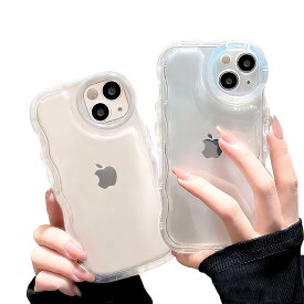 saymi's クリア ウェーブ おしゃれ 韓国 iPhone15 ケース アクスタ収納 推し活にぴったり 手にフィット 透明 可愛い シンプル (iPhone15)