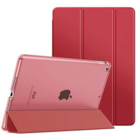 iPad 9 ケース 2021 ATiC iPad 第8世代(2020)/ 第7世代(2019) iPad 10.2インチ(2021/2020/2019)対応 半透明 オートスリープ機能 薄型 スタンド 三つ折り 高級PUレザー 裏地マイクロファイバー 傷防止 スマートケース Red