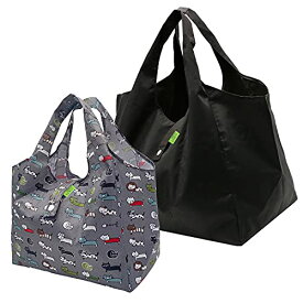 [GOKEI] エコバッグ 買い物バッグ 【L+Sサイズ 2個入り】 折りたたみ 大容量 防水素材 軽量 コンビニバッグ コンパクト 収納 水や汚れにも強い 買い物袋