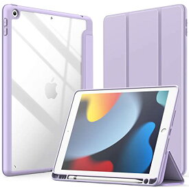 JEDirect iPad 10.2インチ ケース（第9/8/7世代、2021/2020/2019モデル用） Pencil収納可能 透明バックカバー 薄型 スタンド 衝撃吸収 タブレットカバー オートウェイク/スリープ機能 (ライトパープル)