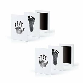 YFFSFDC赤ちゃん 手形 足形キット0～6月赤ちゃん対応 汚れないインク ベビーフレーム ギフト 出産祝い 新生児 1歳誕生日 成長記録 猫犬手足型 記念品 2枚インクパッド+ 4枚のインプリントカード（ブラック）