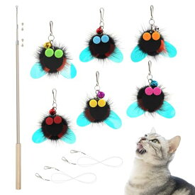 SONGWAY 猫 おもちゃ 猫じゃらし ねこおもちゃ 昆虫版 もふもふ黒い虫6個 釣竿付き