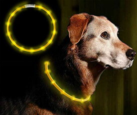 LED光る首輪 Darhoo 首輪 犬 猫 光る LEDライト おしゃれ ペット 夜間 安全性 夜道 散歩 USB充電式 防水 小型犬 中型犬 大型犬に対応 サイズ調節可能 - イエロー