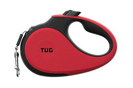 TUG 360°タングルフリー、頑丈引き込み式犬リード、スリップ防止ハンドル付き;5 m 強いナイロンテープ。片手ブレーキ、一時停止、ロック L サイズ レッド