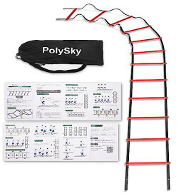 トレーニングラダー PolySky ラダー トレーニング 野球 サッカー 3m 4m 6m 9m 10m 収納袋付き スピードラダー 瞬発力 敏捷性 アップ フットサル テニス 練習 (赤