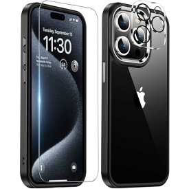 XIWXI iPhone15Pro 用 ケース ブラック 耐衝撃 カメラレンズ保護付き アイフォン15Pro 米軍MIL規格 ストラップホール付き 耐久性 黄変防止 アイホン15プロ ワイヤレス充電対応 SGS認証 スマホケース カバー 6.1インチ