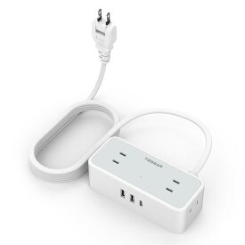 TESSAN 延長コード タイプc付き 2M 電源タップ type c コンセントタップ 4個AC口 1USB-Cポート 2USB-Aポート テーブルタップ 蛸足コンセント スイングプラグ 壁掛け式/卓上に 小型軽量 出張/旅行