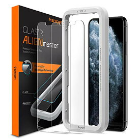 Spigen AlignMaster ガラスフィルム iPhone 11 Pro Max、iPhone XS Max 用 ガイド枠付き iPhone11Pro Max 用 保護 フィルム 2枚入