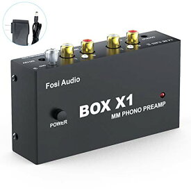 Fosi Audio BOX X1 フォノ プリアンプ MM ポータブヘッドフォンアンプ 超コンパクトミニステレオ Phono 3.5MMヘッドフォン・RCA出力 蓄音機・レコードプレーヤー ターンテーブル用 DC12V電源アダプタ付き