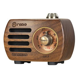 GemeanR-818 木製 ラジオBluetooth スピーカー小型ラジオ ワイドFM レトロ 充電式 ベースプレーヤー AUX対応、プレゼントに最適(胡桃色)