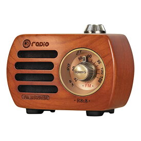 Gemean R-818 木製 ラジオBluetooth スピーカー小型ラジオ ワイドFM レトロ 充電式 ベースプレーヤー AUX 対応 プレゼント (桜材色)