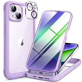 Miracase iPhone14ケース スマホケース iphone14 用 カバー 全身バンパー保護ケース 9H 強化ガラス 6.1インチ フルカバー 360°保護 ワイヤレス充電対応 紫