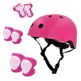 DAZUAN自転車 ヘルメット こども用 キッズプロテクターセット ASTM F1447承認品 3-12歳向け 調節可能 軽量 高剛性 通気性 サイクリング スケートボード ローラースケート 保護用 子供 自転車 プロテクター 子供のヘルメットプロテクター（ピンク）