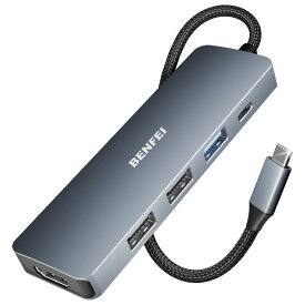 RA:BENFEI 5in1 USB C ハブ、4K HDMI、3 USB-A、100W パワーデリバリー、シリコンおよび織物デザインケーブル、アルミニウムケース、MacBook Pro/Air、iPad Pro、iMac、iPhone 15 Pro/Pro Max、XPS、Thinkpad に対応