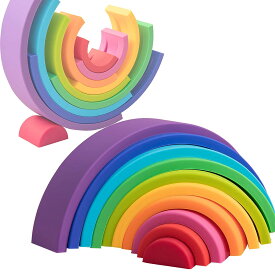 RAlet's make 虹の積み木 シリコンパズル スタッキングゲーム レインボー色 半円形のビルディング・ブロック 10ピース 積み木 早期教育おもちゃ 知育玩具 虹 レインボー赤ちゃん 子供 幼児 誕生祝い 出産祝い ギフト