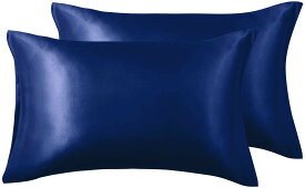 RA枕カバー 2枚セット サテンの枕カバー 封筒式ピローケース 美肌 美髪 両面シルクタイプ 滑らかな材質 静電気防止 (43*63, 青い)