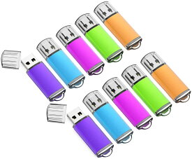 RAKOOTION USBメモリ 1GB 10個セット USB2.0 USBキャップ式 フラッシュドメモリ ストラップホール付き ラッシュドライブ（1GB)（五色：青、紫、緑、赤、オレンジ）