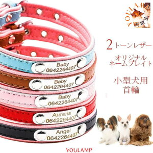 犬 首輪 おしゃれ 名入れ 革 小型犬 中型犬 名前入り 電話番号 名前 プレート 迷子 ツートンレザーレザーカラー5色 犬用首輪 XS〜Mサイズ 刻印無料サービス かわいい 女の子 犬 の 可愛い 首輪
