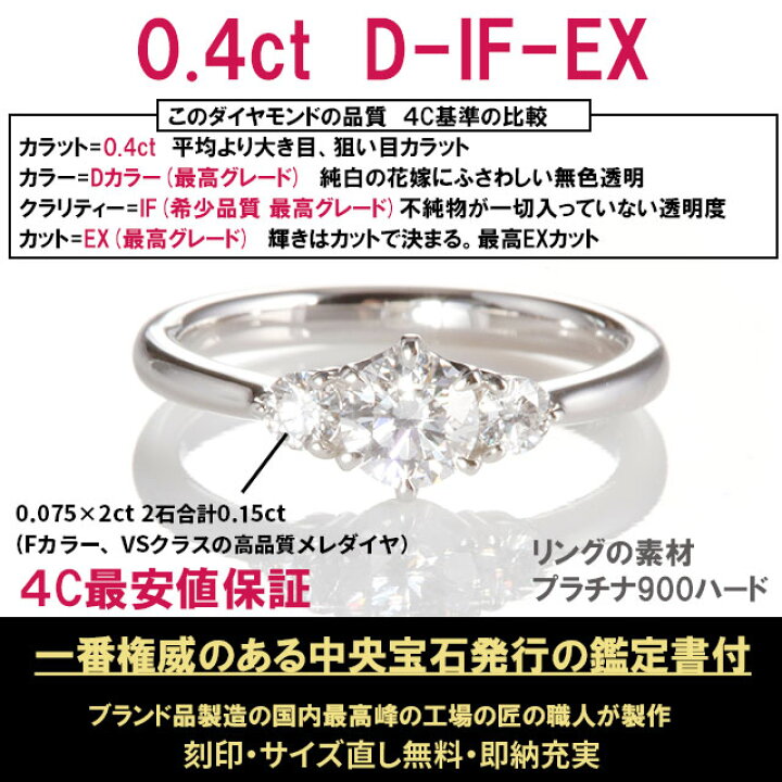 楽天市場】婚約指輪 0.4 ティファニー6本爪 サイドダイヤタイプ 0.4ct 