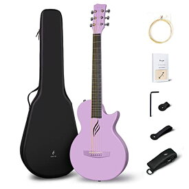 Enya Nova Go アコースティックギター・カーボン一体成型ミニギター初心者キット、ギターケースとギター両方のストラップ付属（パープル P