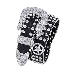 435025�j���[�E�F�[�u New Wave �N���X�^���o�b�N�� �E�G�X�^�� ���U�[�x���g ��BLING BELT�� �u���b�N �{�v 6096 BLACK S-L �y���������z