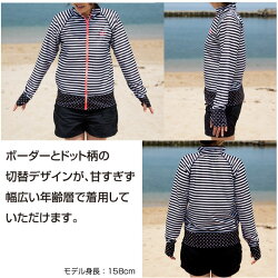 【メール便送料無料】ラッシュガードレディースSPF50+UVカット速乾ボーダードットViaggio+大人可愛い海山プールゴルフ自転車ウォーキング▲