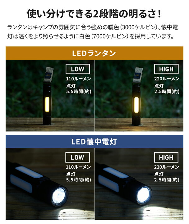 ２個セット（おまけ付き）最新版LEDランタン USB充電式 懐中電灯
