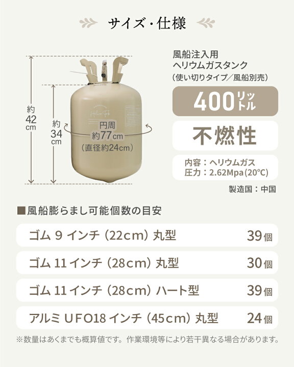 楽天市場】【濃度99.5%以上検査実施済み】ヘリウムガス 400l 風船用 